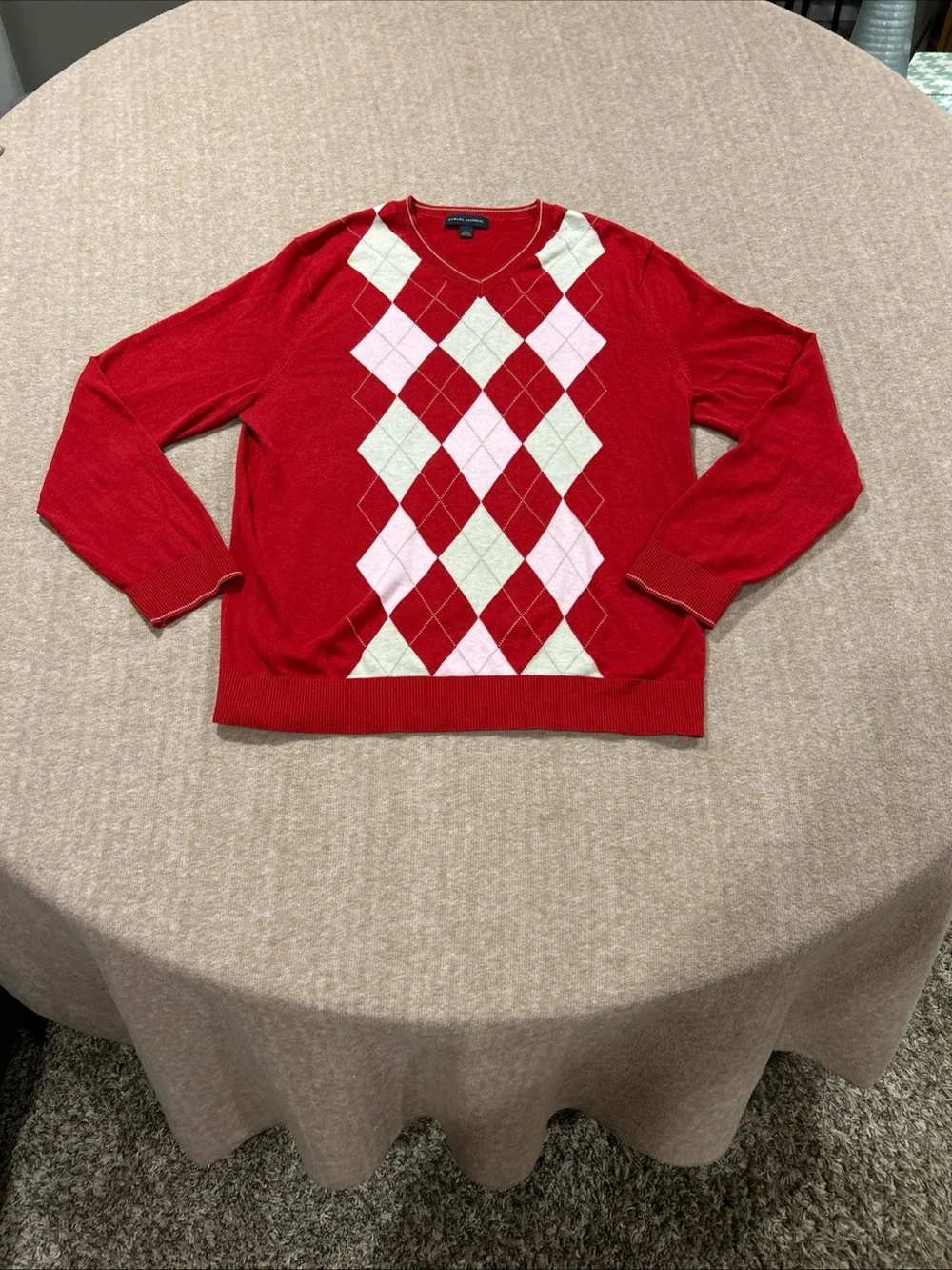 Banana Republic Red Argyle V-Neck Sweater